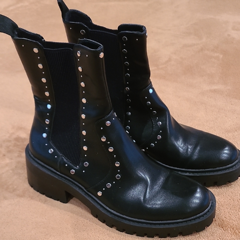 Zara Black Studded Combat Boots